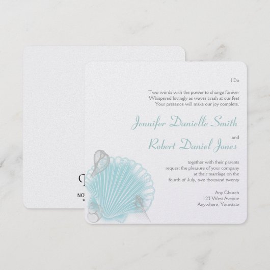 Blue Seashell Beach Wedding Kaart (Voorkant / Achterkant)