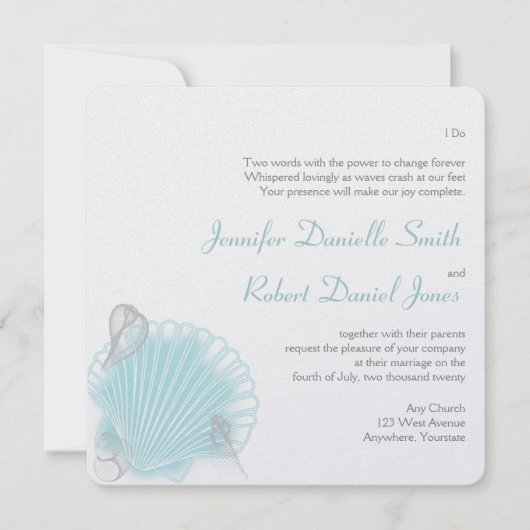 Blue Seashell Beach Wedding Kaart (Voorkant)