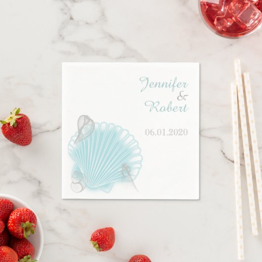 Blue Seashell Beach Wedding Napkin Servetten (Insitu)