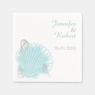 Blue Seashell Beach Wedding Napkin Servetten
