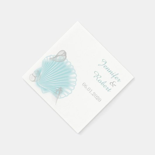 Blue Seashell Beach Wedding Napkin Servetten (Hoek)