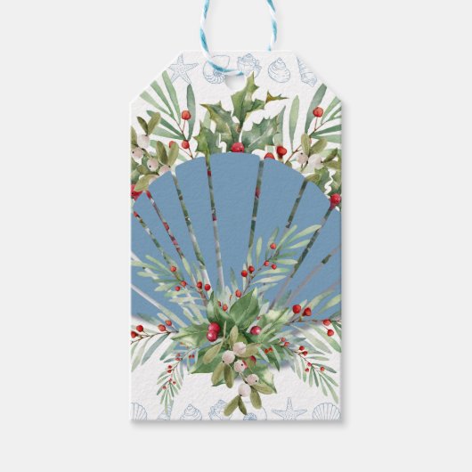 Blue Seashell Coastal Christmas Cadeaulabel (Voorkant)