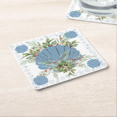 Blue Seashell Coastal Christmas Kartonnen Onderzetters (Schuin)