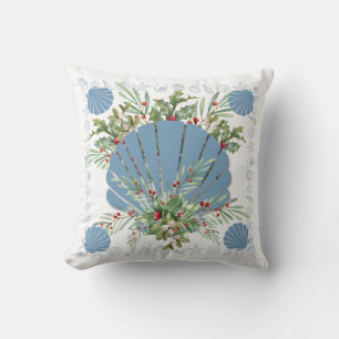 Blue Seashell Coastal Christmas Kussen