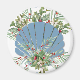 Blue Seashell Coastal Christmas Magneet