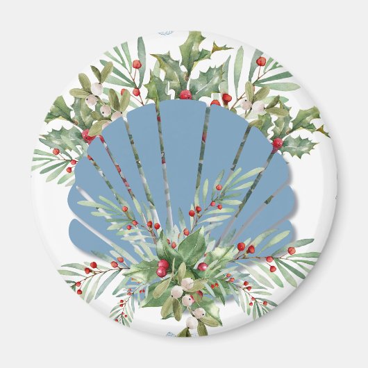 Blue Seashell Coastal Christmas Magneet (Voorkant)