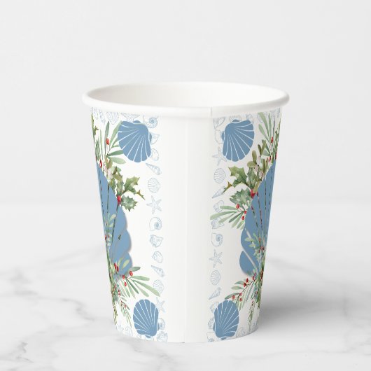 Blue Seashell Coastal Christmas Papieren Bekers (Rechts)