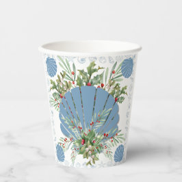 Blue Seashell Coastal Christmas Papieren Bekers