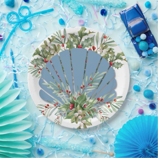 Blue Seashell Coastal Christmas Papieren Bordje (Feest)