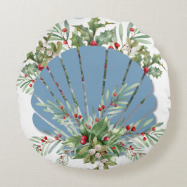Blue Seashell Coastal Christmas Rond Kussen