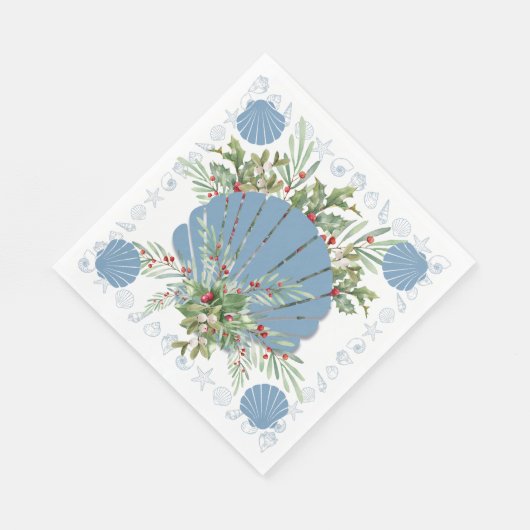 Blue Seashell Coastal Christmas Servet (Hoek)
