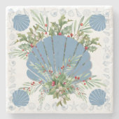Blue Seashell Coastal Christmas Stenen Onderzetter (Voorkant)