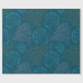 Blue Seashell Coral Pattern Wrapping Paper Cadeaupapier (Vlak)