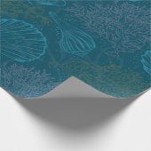Blue Seashell Coral Pattern Wrapping Paper Cadeaupapier (Hoek)