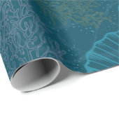 Blue Seashell Coral Pattern Wrapping Paper Cadeaupapier (Rol Hoek)