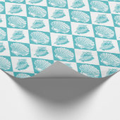 Blue Seashell Diamond Nautical Beach Cadeaupapier (Hoek)