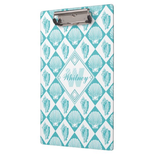 Blue Seashell Diamond Nautical Beach Monogram Klembord (Links)