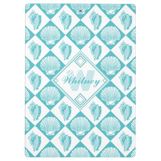 Blue Seashell Diamond Nautical Beach Monogram Klembord (Achterkant)