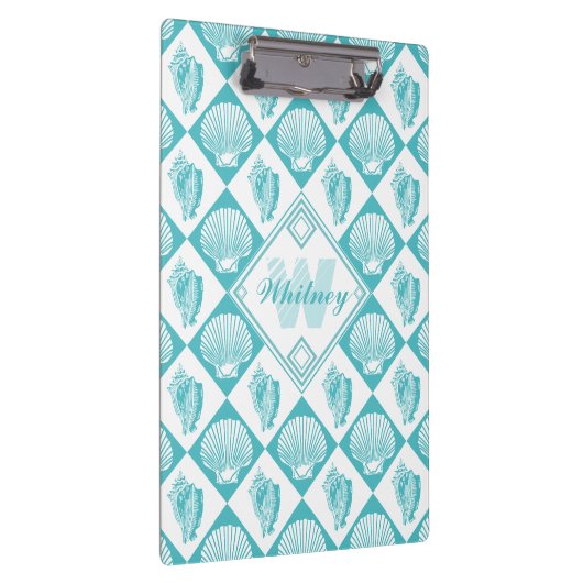 Blue Seashell Diamond Nautical Beach Monogram Klembord (Rechts)