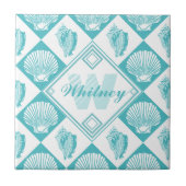 Blue Seashell Diamond Nautical Beach Monogram Tegeltje (Voorkant)