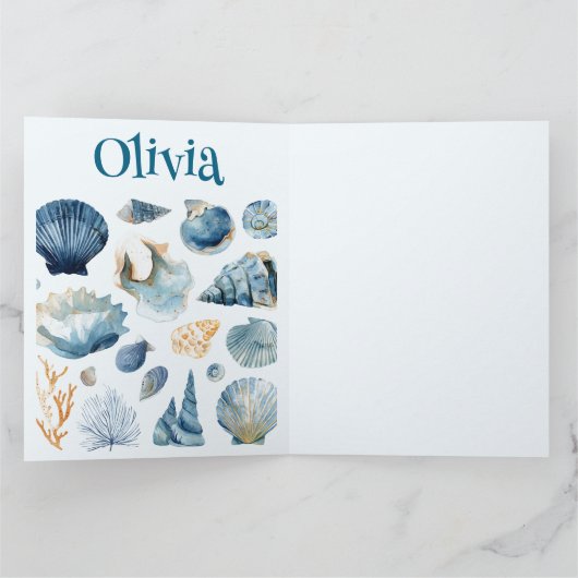 Blue Seashell Folded Card | Custom Name Kaart (Binnen)