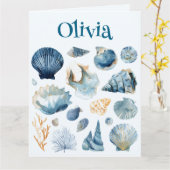 Blue Seashell Folded Card | Custom Name Kaart (Gele Bloem)
