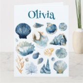 Blue Seashell Folded Card | Custom Name Kaart (Voorkant)