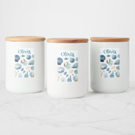 Blue Seashell Food Container Label | Custom Name Voedselcontainer Etiket