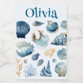 Blue Seashell Food Container Label | Custom Name Voedselcontainer Etiket (Enkel label)