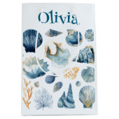 Blue Seashell Gift Bag | Custom Name Medium Cadeauzakje (Voorkant)