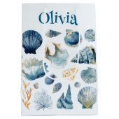 Blue Seashell Gift Bag | Custom Name Medium Cadeauzakje (Achterkant)
