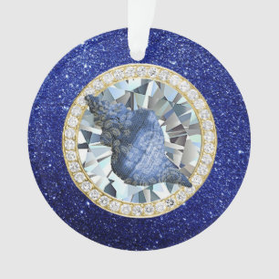Blue Seashell Jewel Blue Faux Glitter Ornament