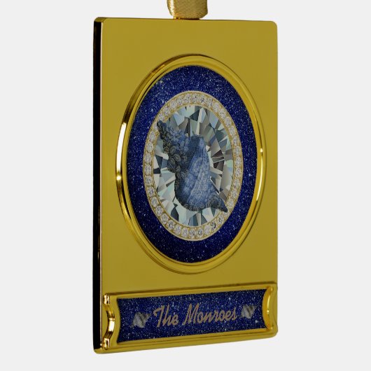 Blue Seashell Jewel Blue Faux Glitter Verguld Banner Ornament (Rechts)