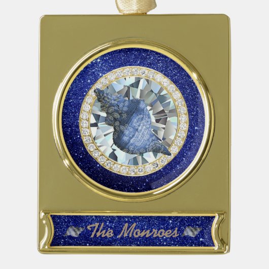Blue Seashell Jewel Blue Faux Glitter Verguld Banner Ornament (Voorkant)