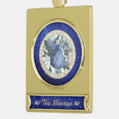Blue Seashell Jewel Blue Faux Glitter Verguld Banner Ornament (Links)