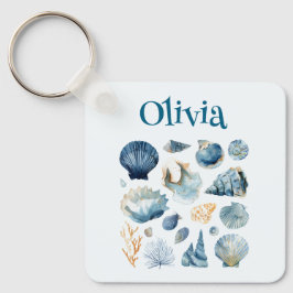 Blue Seashell Keychain | Custom Name