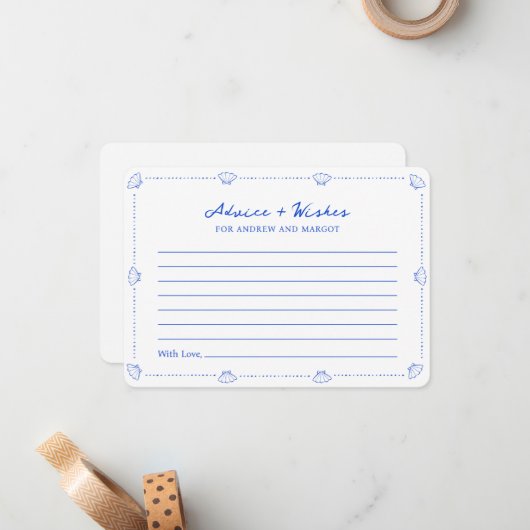 Blue Seashell Kustbruiloft advies en wensen Notitiekaartje (Voorkant / Achterkant in situ)