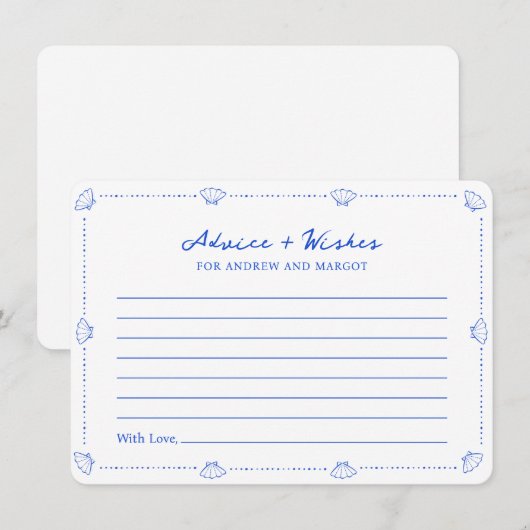 Blue Seashell Kustbruiloft advies en wensen Notitiekaartje (Voorkant / Achterkant)