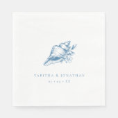  Blue Seashell Kustbruiloft Servet (Voorkant)