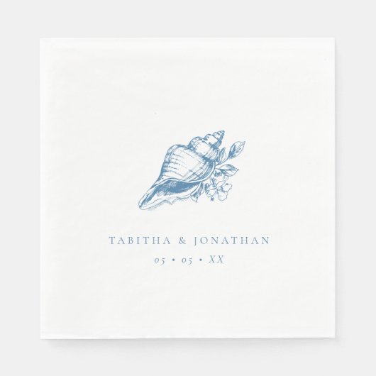  Blue Seashell Kustbruiloft Servet (Voorkant)