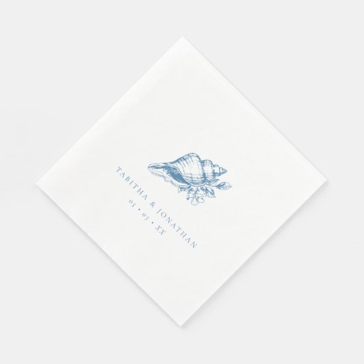  Blue Seashell Kustbruiloft Servet (Hoek)