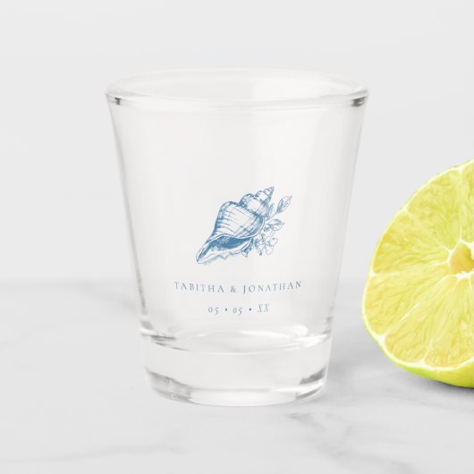 Blue Seashell Kustbruiloft Shot Glas (Voorkant)