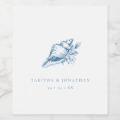 Blue Seashell Kustbruiloft Wijn Etiket (Enkel label)