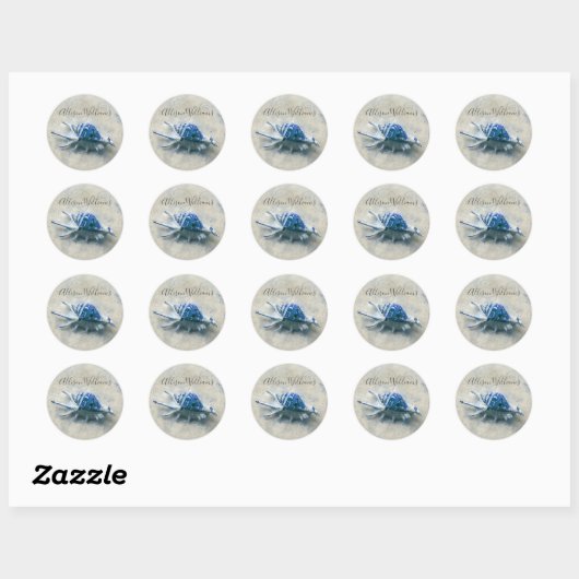 Blue Seashell Kustmonografie Modern Script Ronde Sticker (Vel)