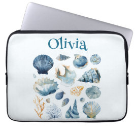 Blue Seashell Laptop Sleeve | Custom Name