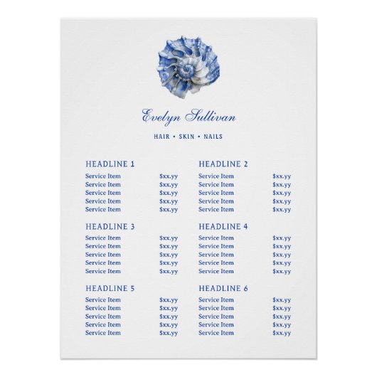 Blue Seashell Logo prijslijst Glossy Perfect Poster (Voorkant)