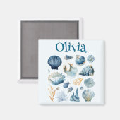 Blue Seashell Magnet | Custom Name (Voorkant / Achterkant)