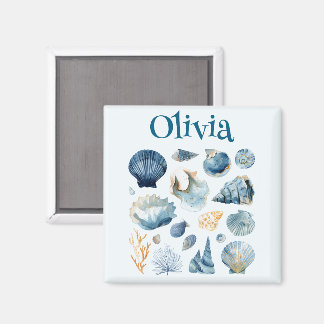 Blue Seashell Magnet | Custom Name