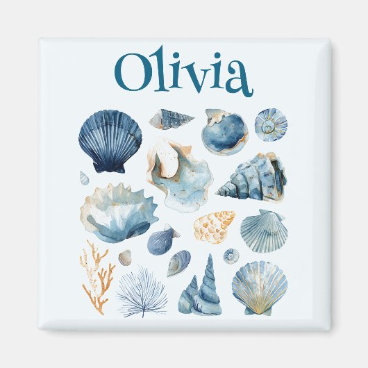 Blue Seashell Magnet | Custom Name (Voorkant)