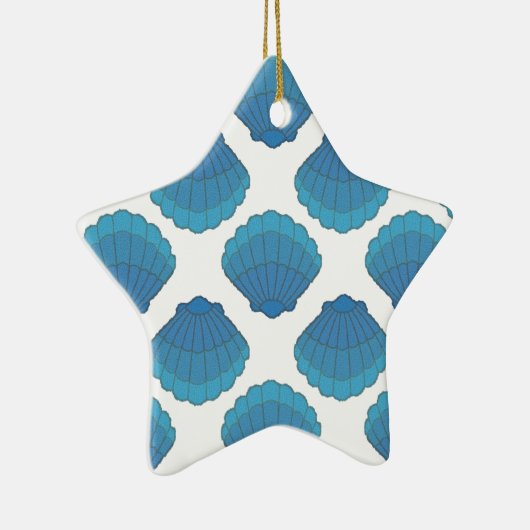 Blue Seashell Mosaic Pattern Keramisch Ornament (Rechts)